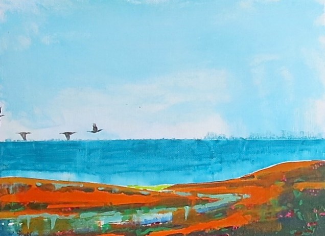 Passing Cormorants - Acrylic on board